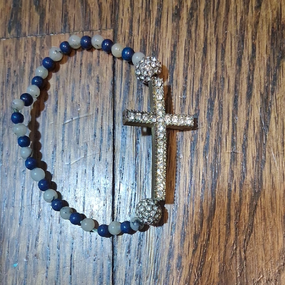 White And Blue Cross Bracelet